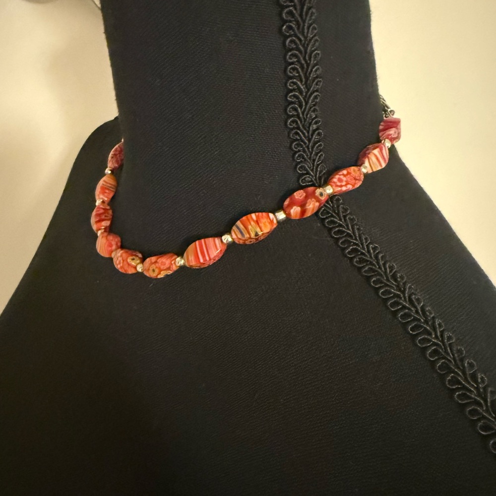 Monet Vibrant Red and Orange Beaded Necklace